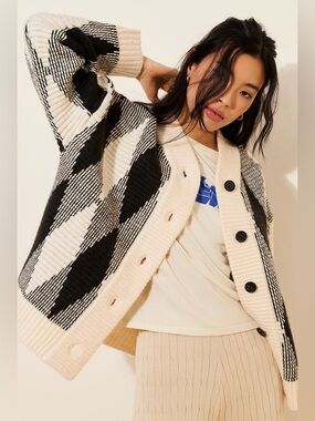 Varley Nancy Wool Blend Jacquard Knit Sweater Jacket 
Size L